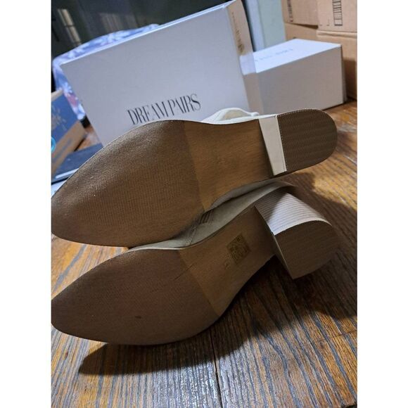 Size 11 Dream Pairs Beige Cream Stacked Heel Pointed Toe Chunky Heel Knee Boots - Picture 10 of 10